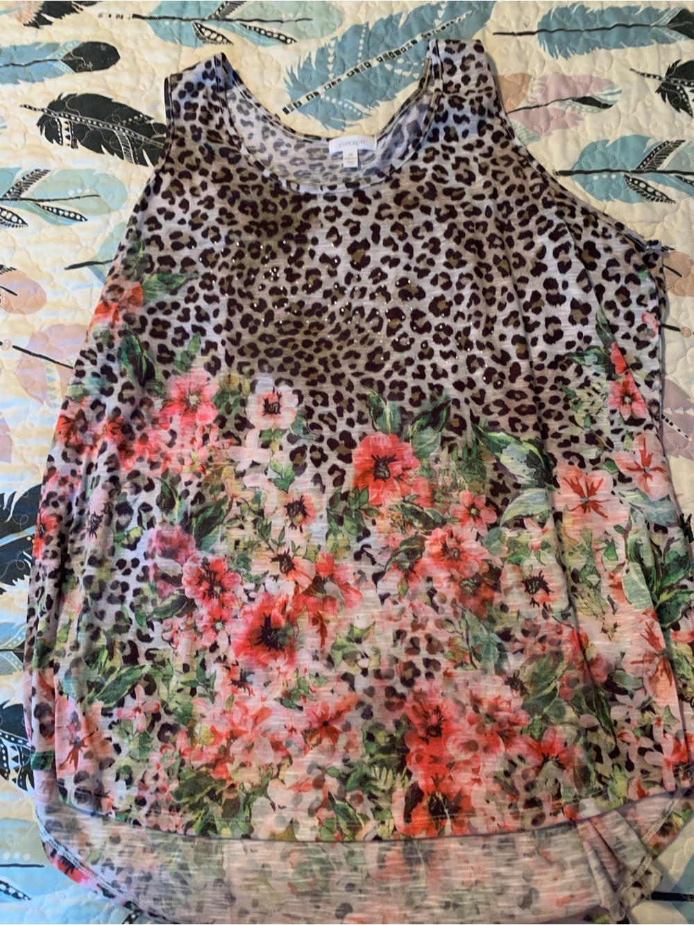 Floral & Leopard Print Dressy Sleeveless Top